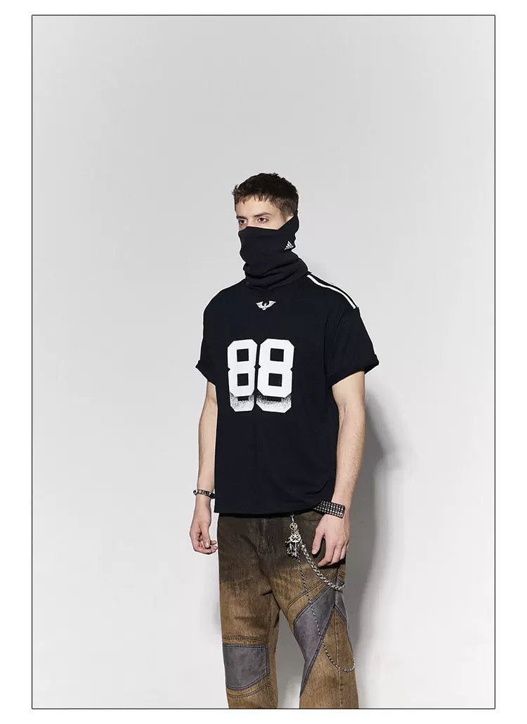 Striped Patchwork 88 Print Football Tee
