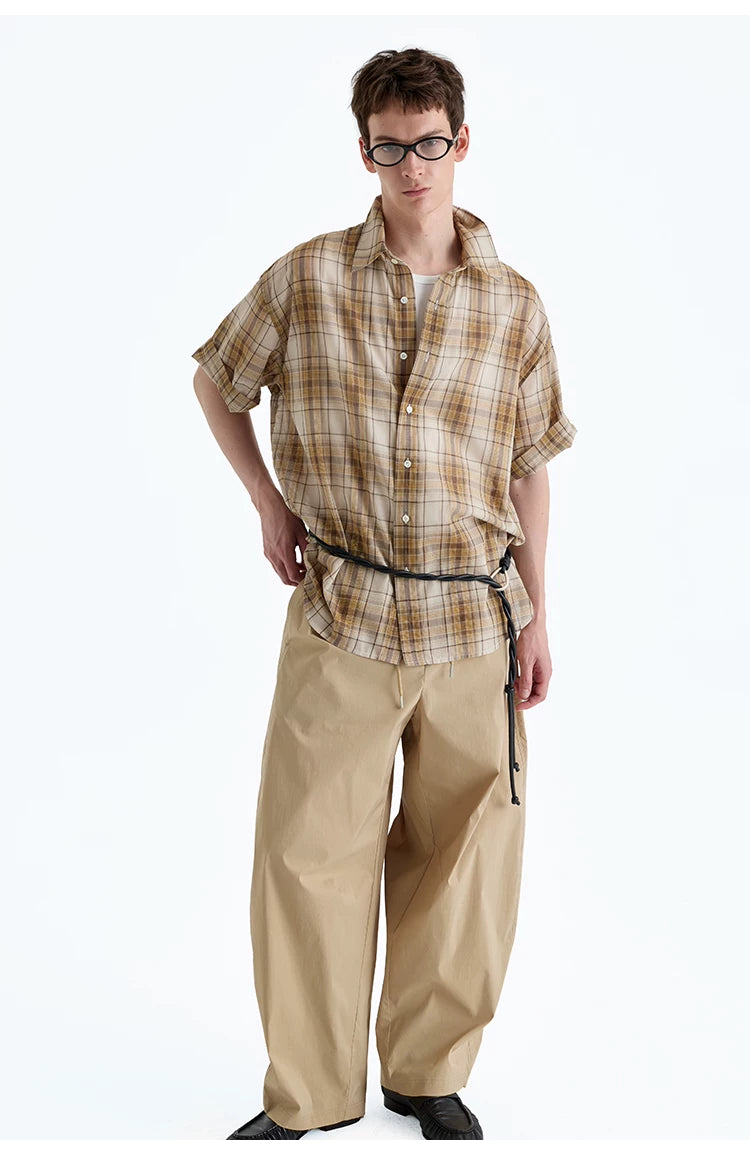 Loose Plaid Cotton Short Sleeve Shirt