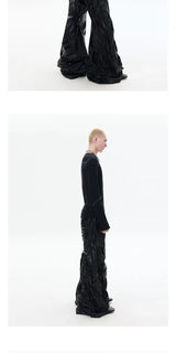 Dark Wrinkle Drawstring Wide Leg Pants
