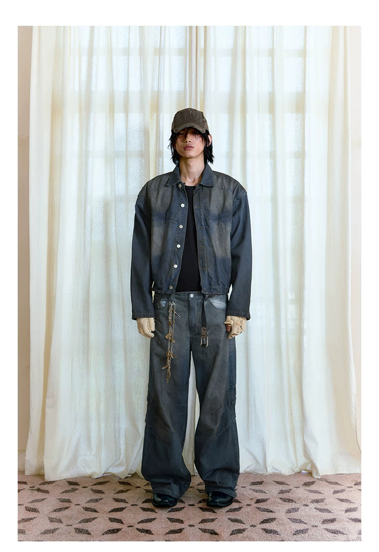 Scratched Washed Jeans With YKK Zipper