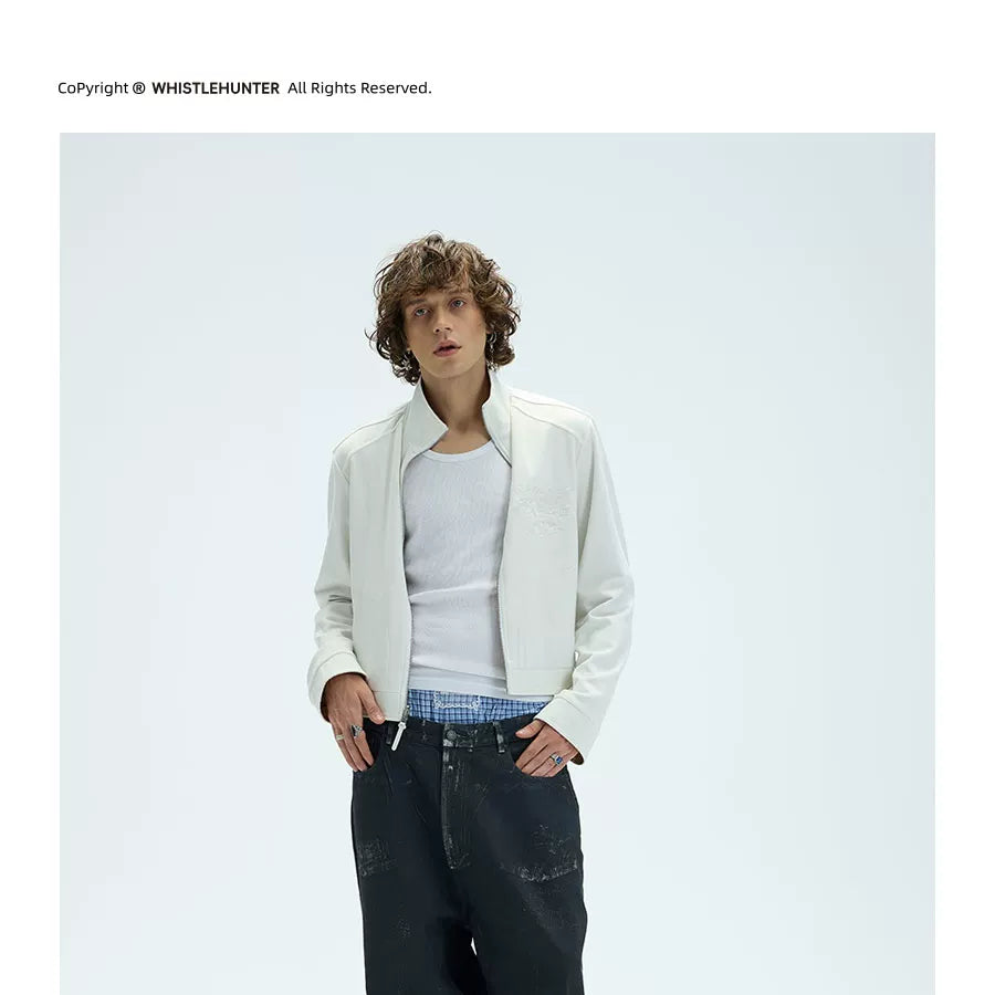Reversible Plaid Embroidered Zip-front Fleece Jacket