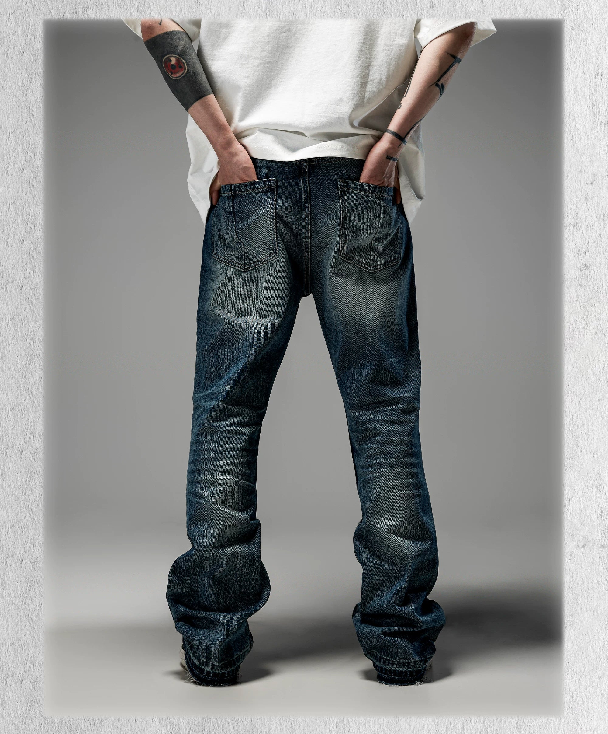 Heavy Washed Loose Flared Stacked Jeans