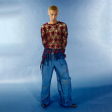 Oversized Y2K Star Mesh Sweater