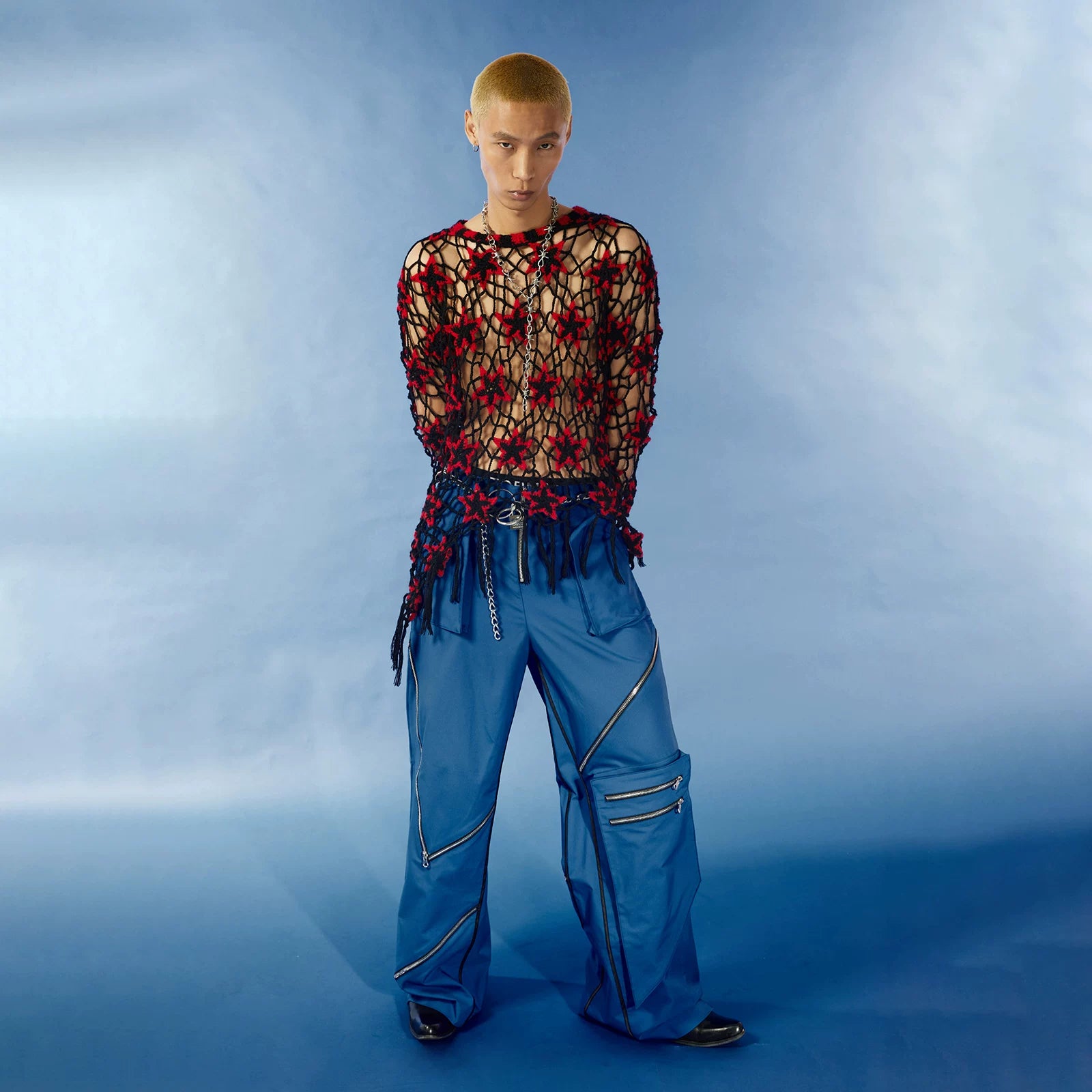 Oversized Y2K Star Mesh Sweater