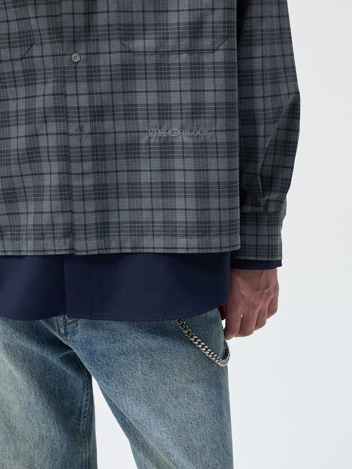 Short Color Block Plaid Cargo Shirt