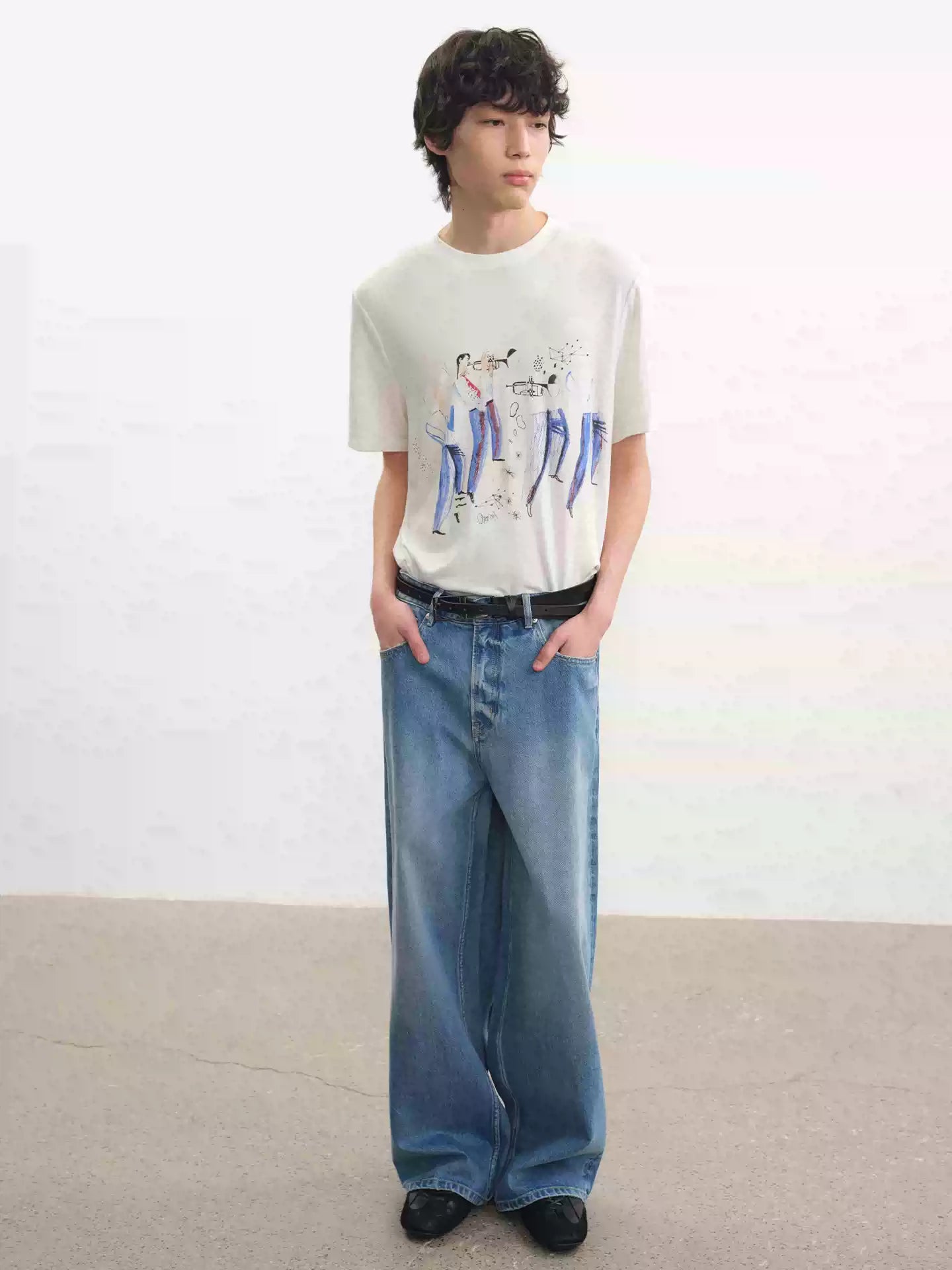 Printed Short-sleeve Tee with Tencel Wool