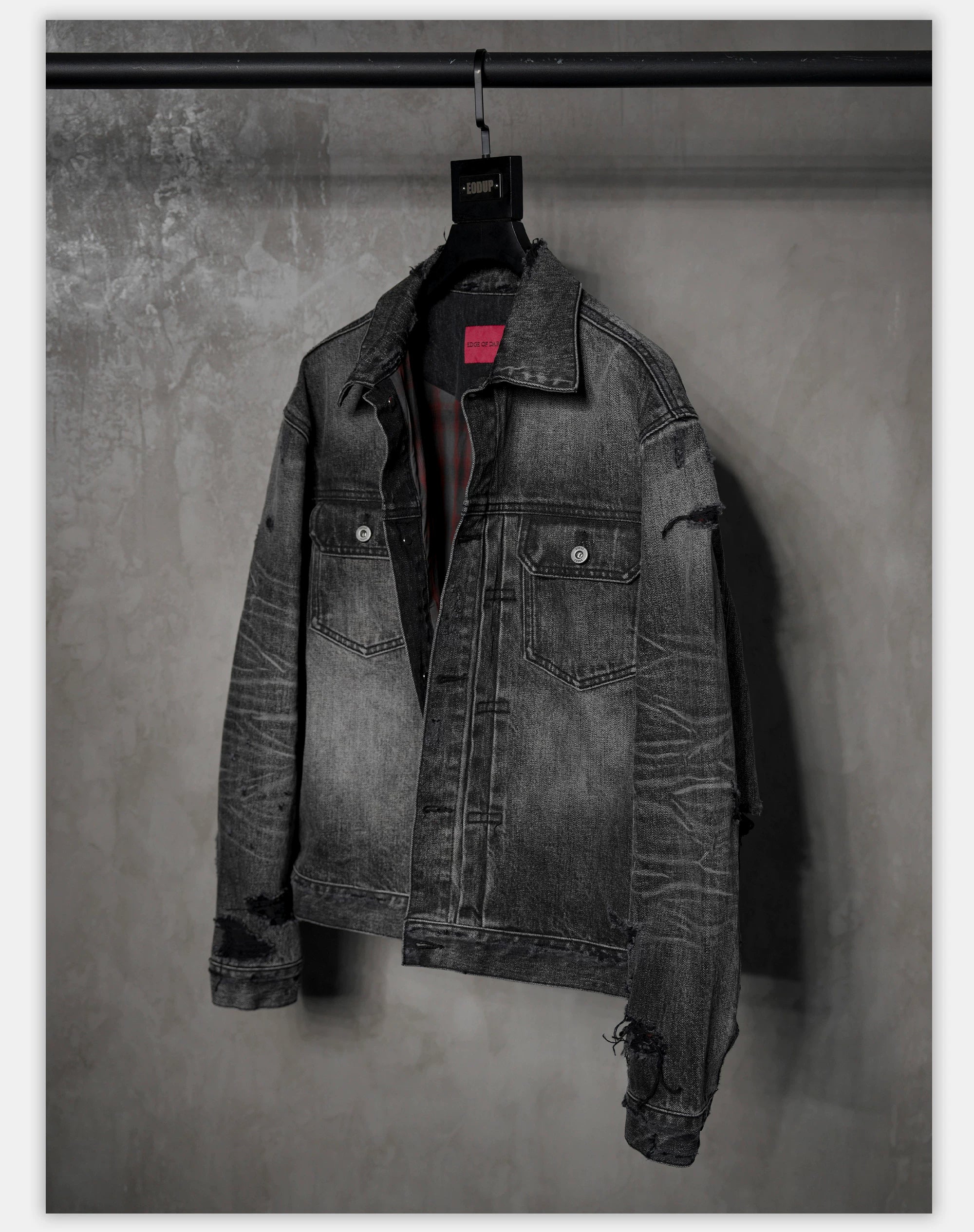 Washed Grey Plaid Lined Denim Jacket