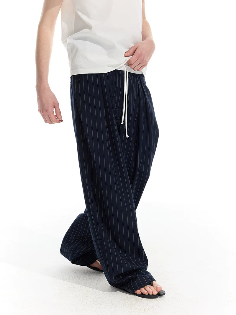 Striped Drawstring Elastic Casual Pants