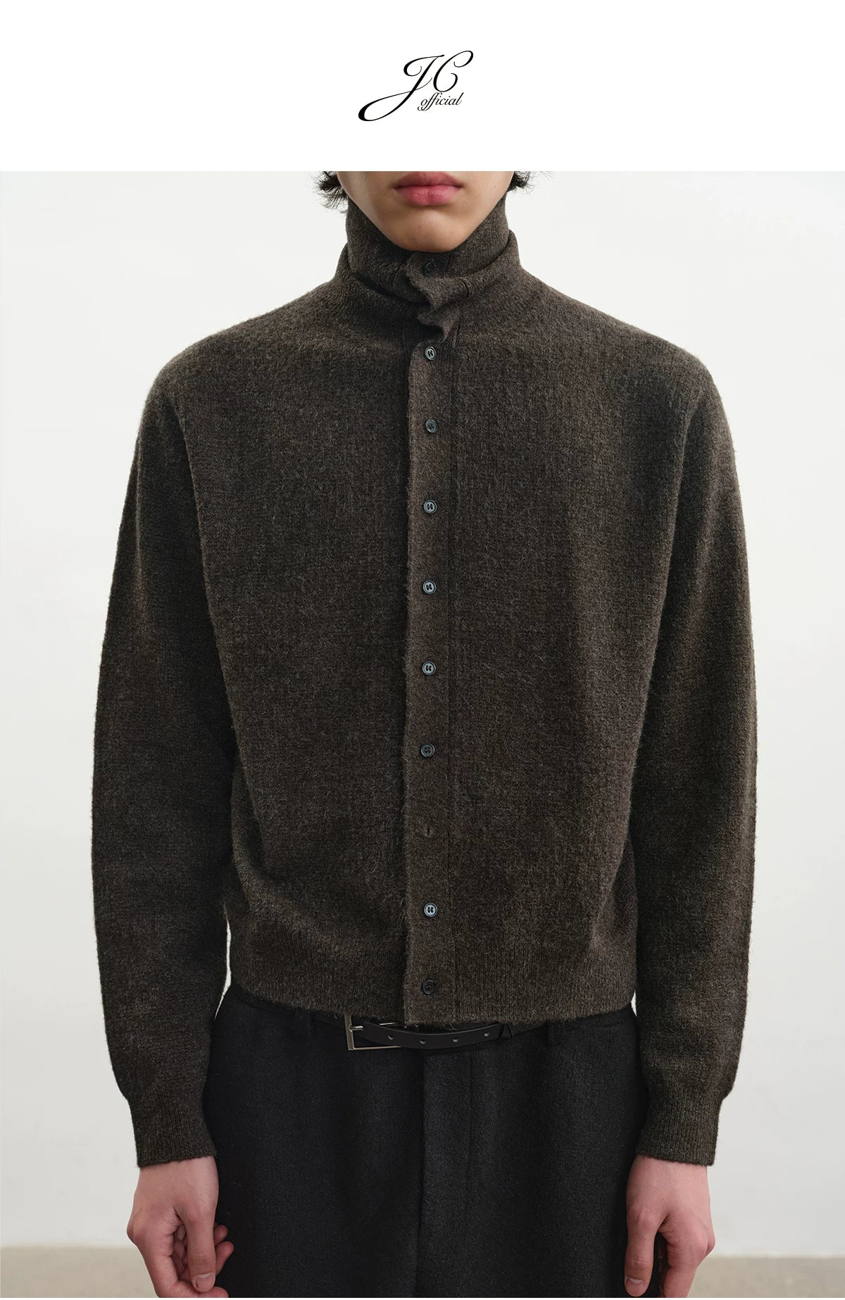 Marled Turtleneck Cardigan Sweater