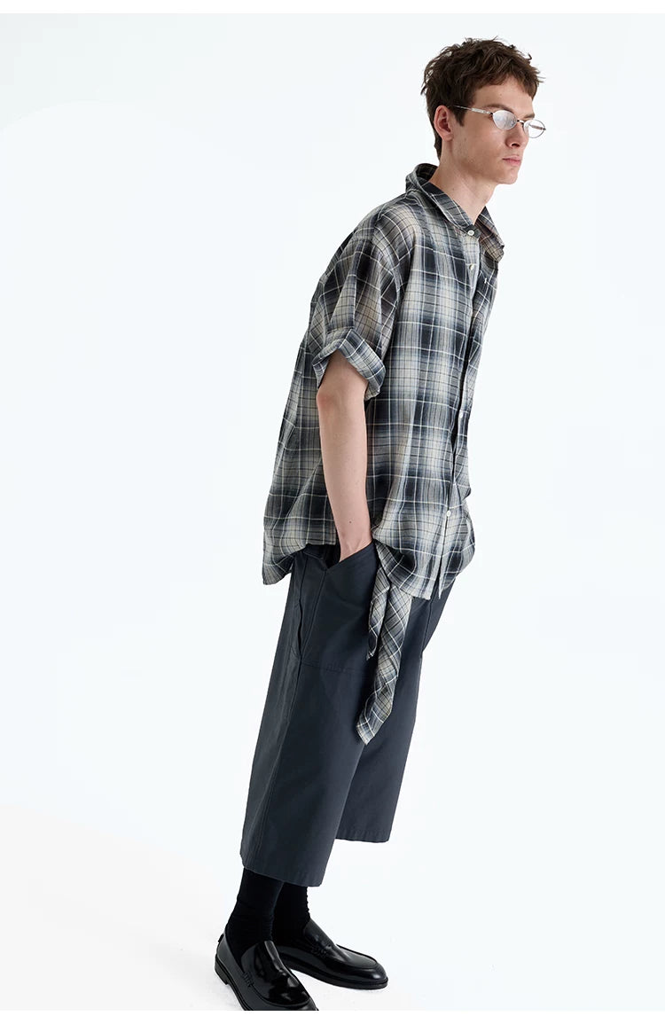Loose Plaid Cotton Short Sleeve Shirt