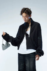 Asymmetric Zip Cropped Turtleneck Jacket