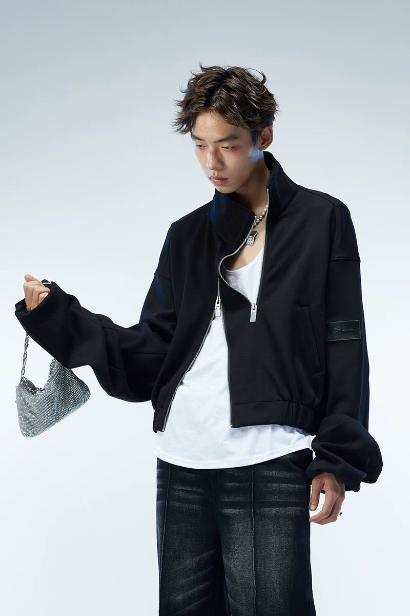 Asymmetric Zip Cropped Turtleneck Jacket