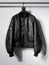 Dark Textured Curve Sleeve Bomber Jacket