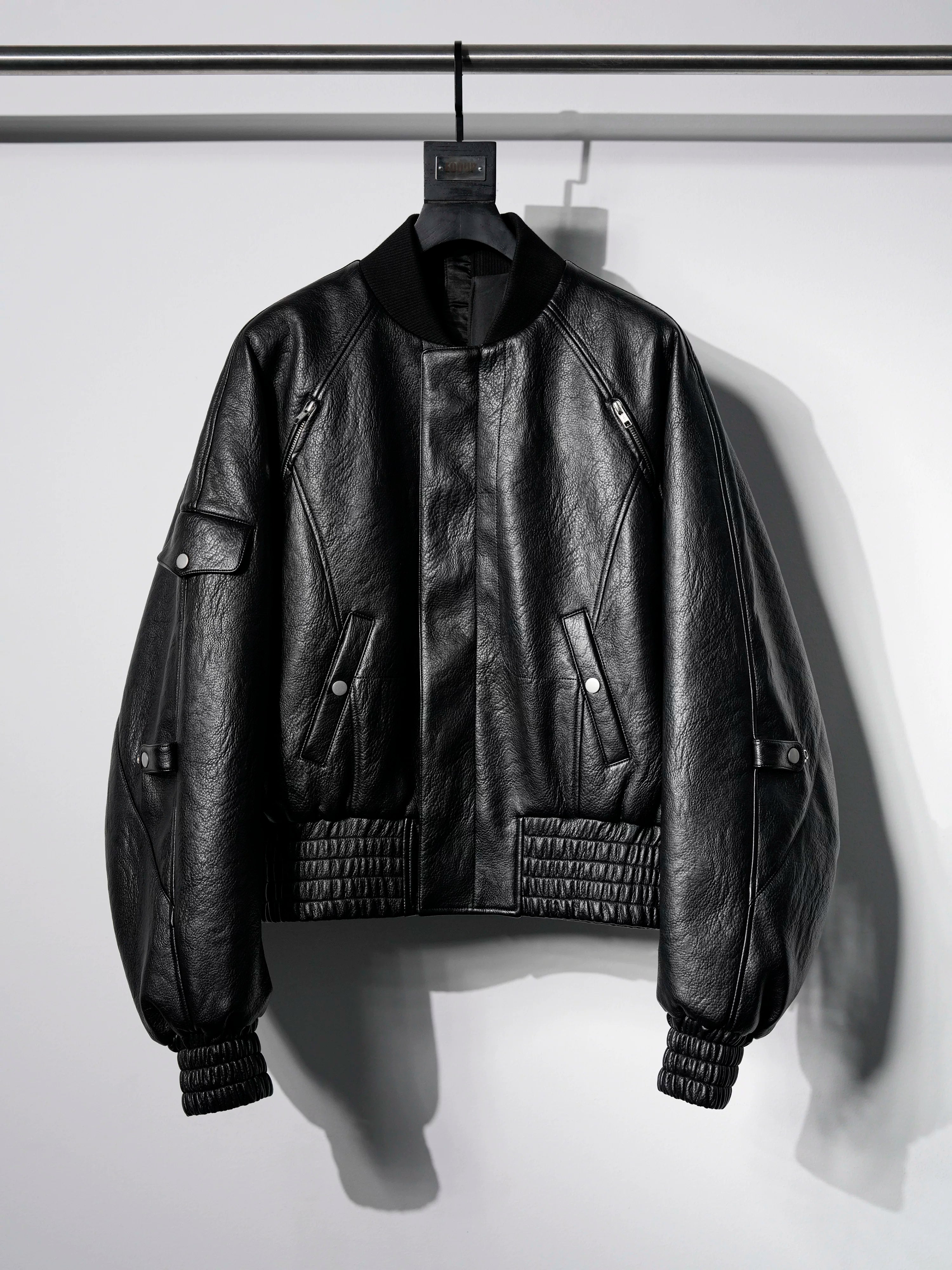 Dark Textured Curve Sleeve Bomber Jacket
