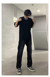 Men's Washed Black Loose Straight Jeans