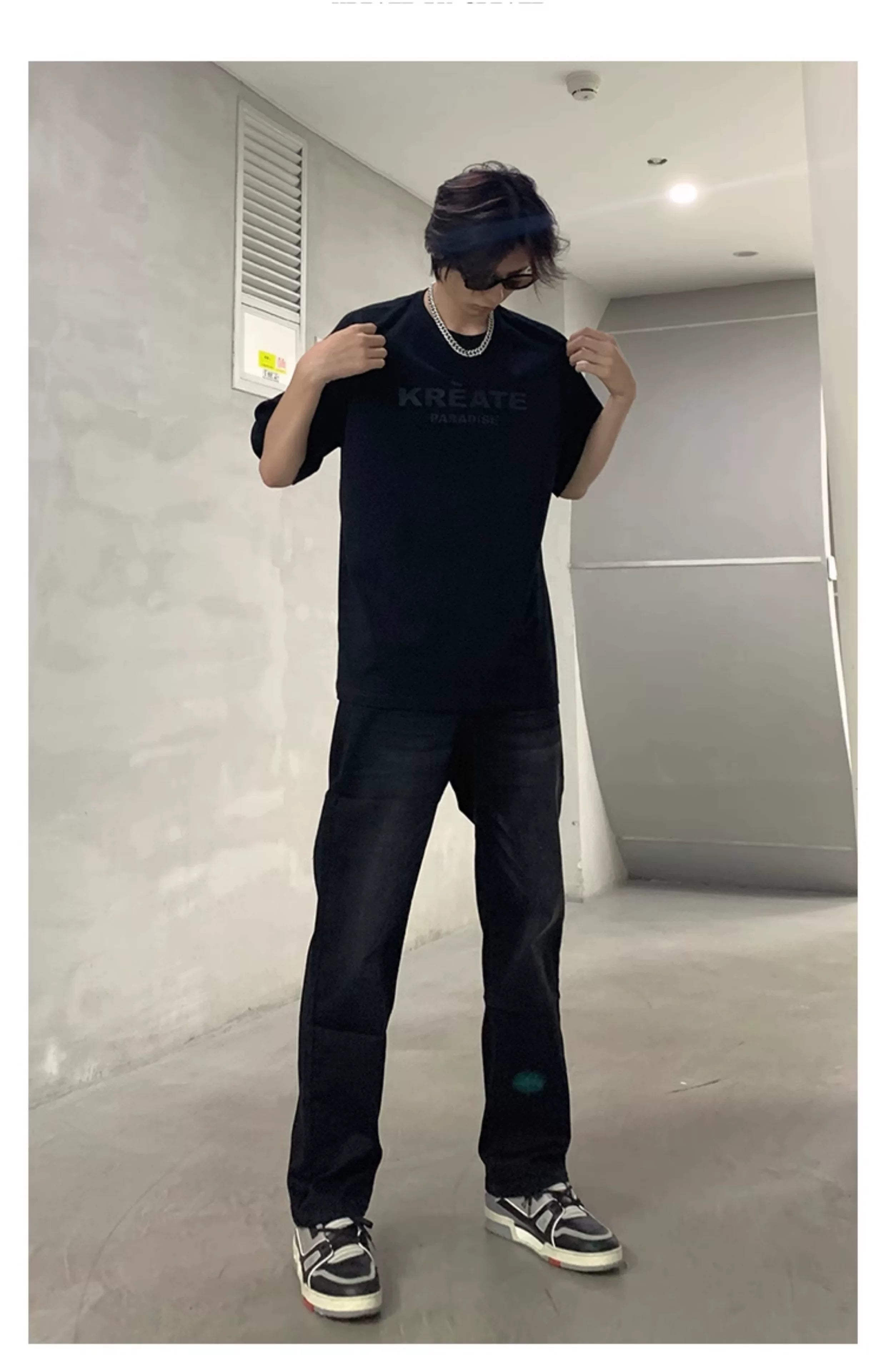 Men's Washed Black Loose Straight Jeans
