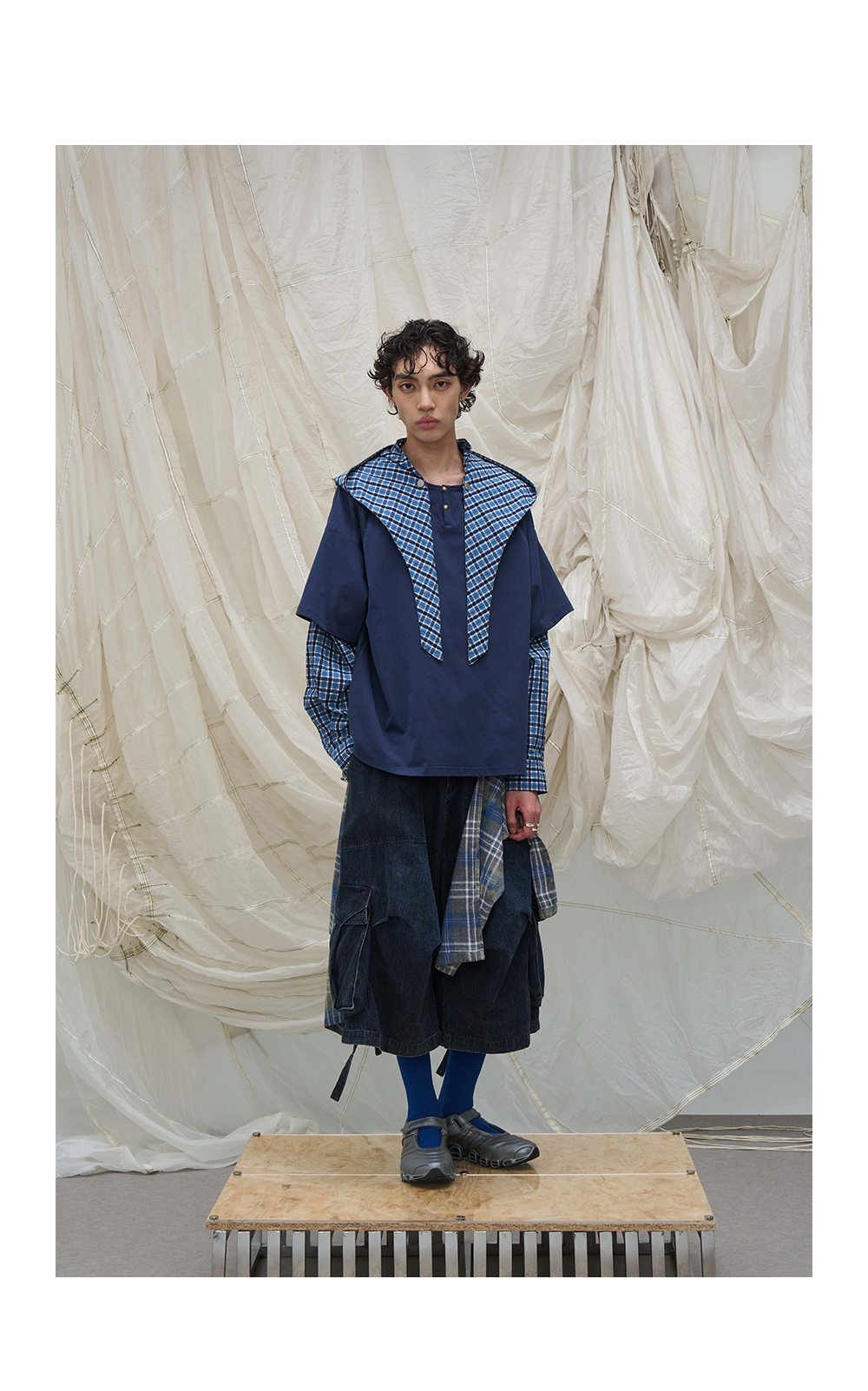 Detachable Hood Layered Plaid Shirt