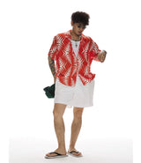 Red White Short Sleeve Cuban Shirt