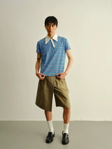 Asymmetric Collar Cropped Slit Polo Shirt