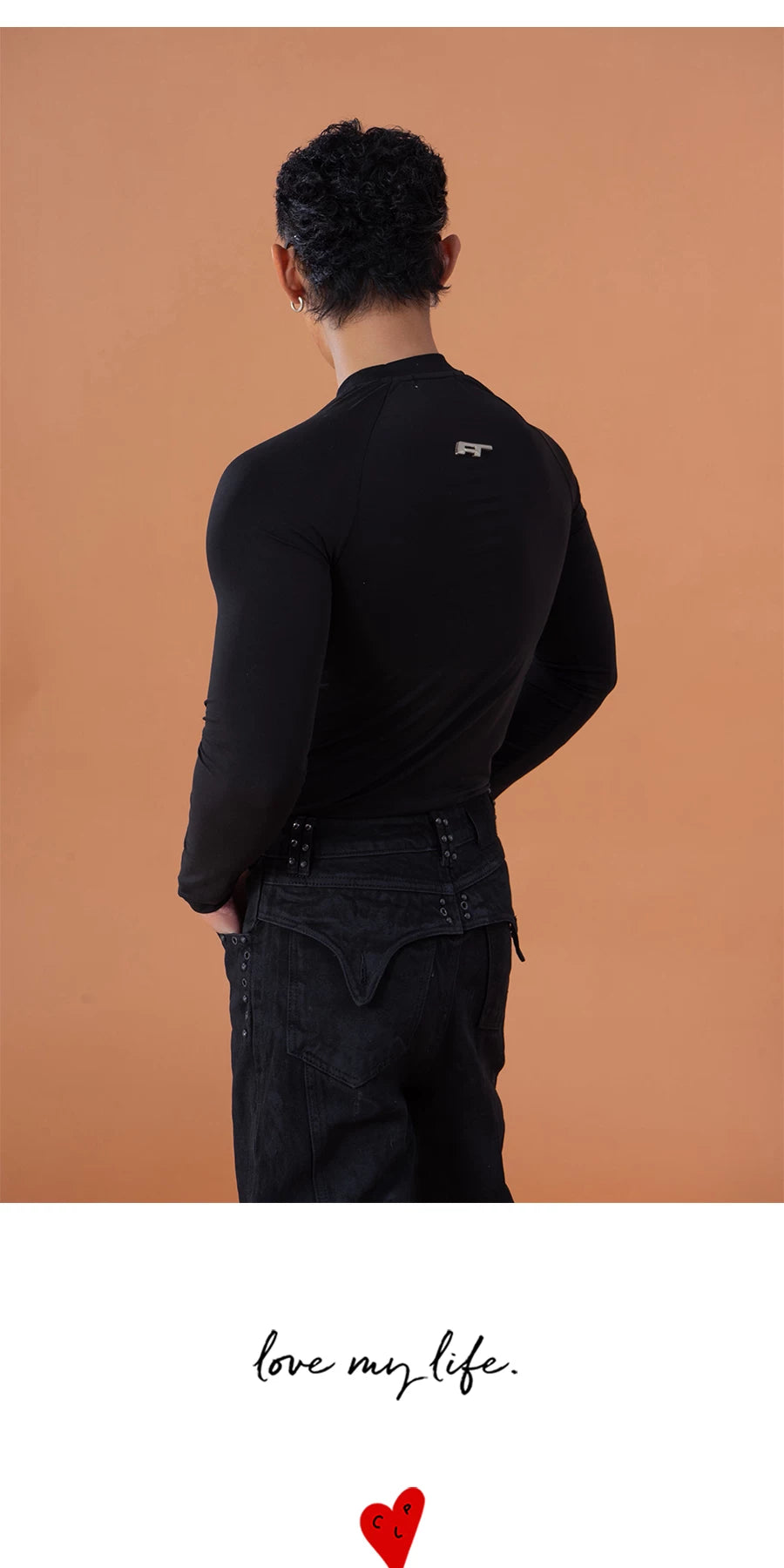 Black Gothic Print Fitted Long-Sleeve Tee