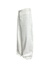 Pleated Distressed White Baggy Denim Jeans
