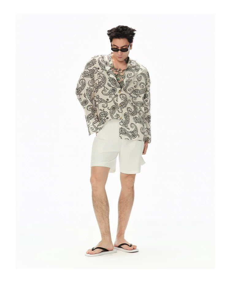Long Sleeve Collared Paisley Silk Shirt