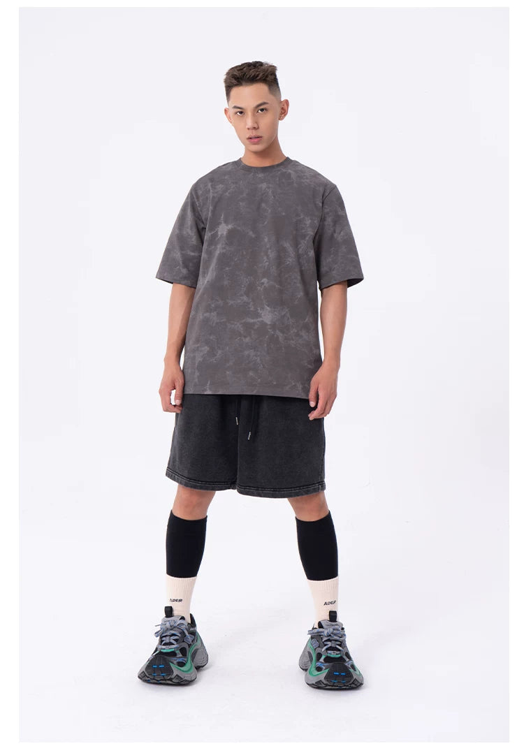Men's Loose Gray Tie-Dye Print Tees