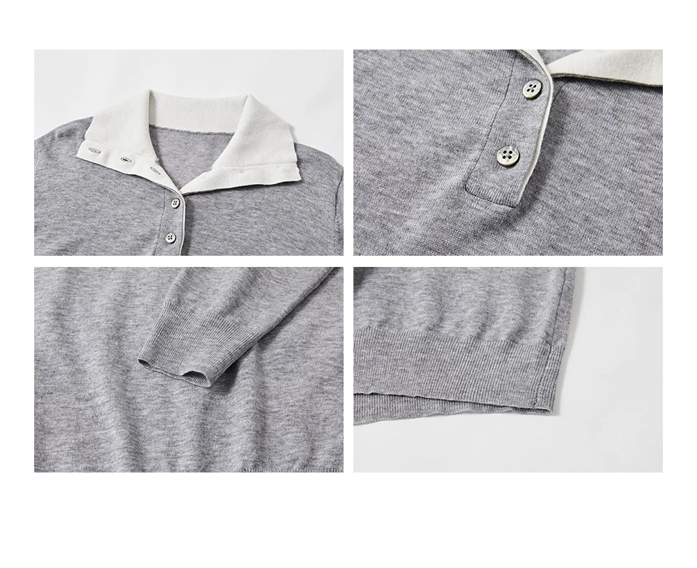 30% Wool Double Collar Polo Tops