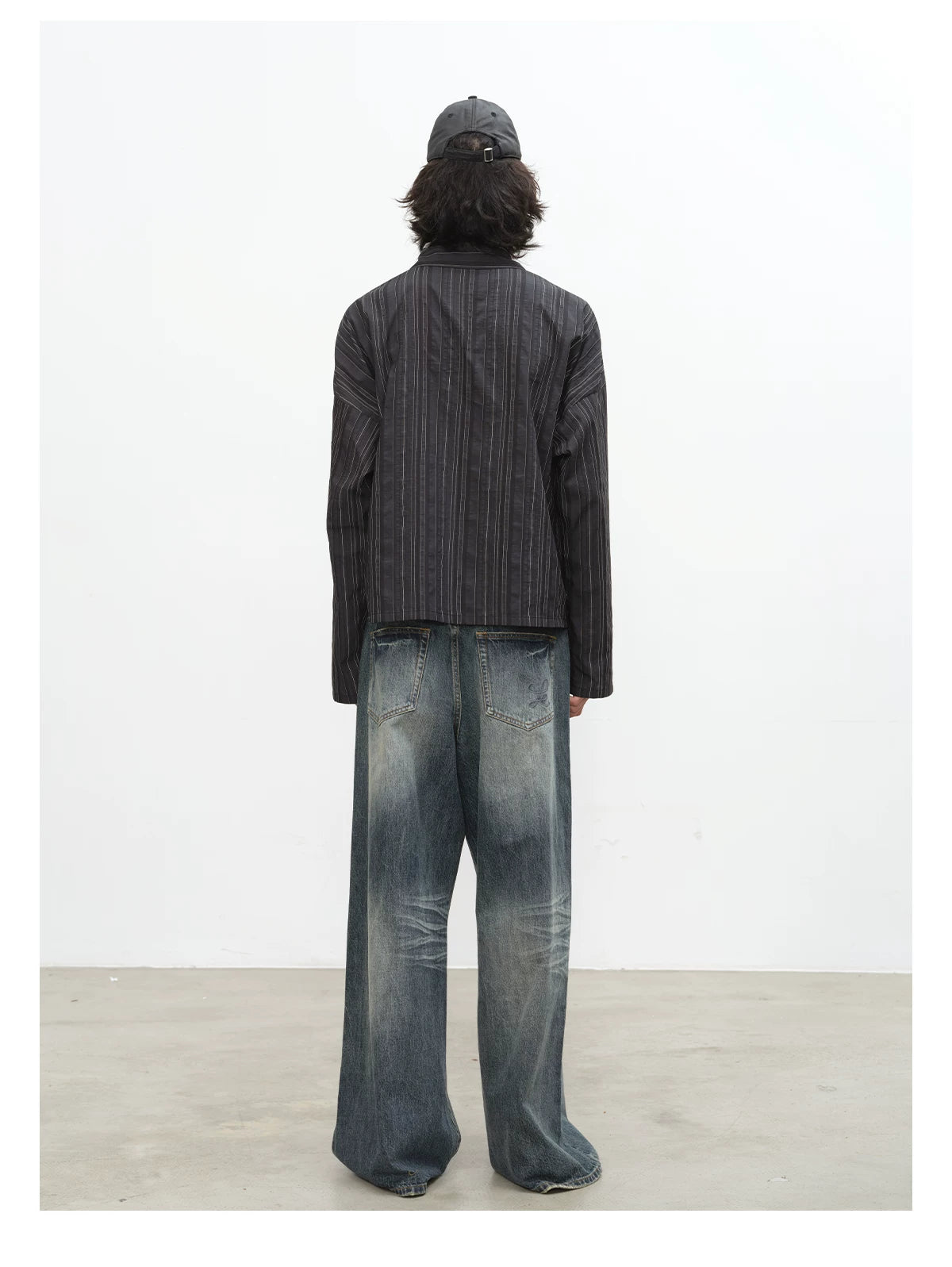 Blue Gray Washed Straight Loose Jeans