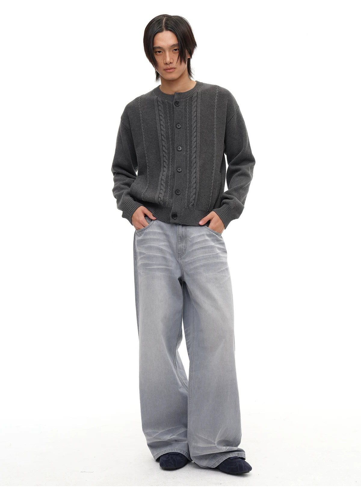 100% Cotton Crew Neck Cable Cardigan