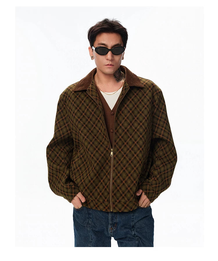 Patchwork Collar Plaid Coat