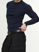 Slim Fit Ribbed Knit Long Sleeve Tops