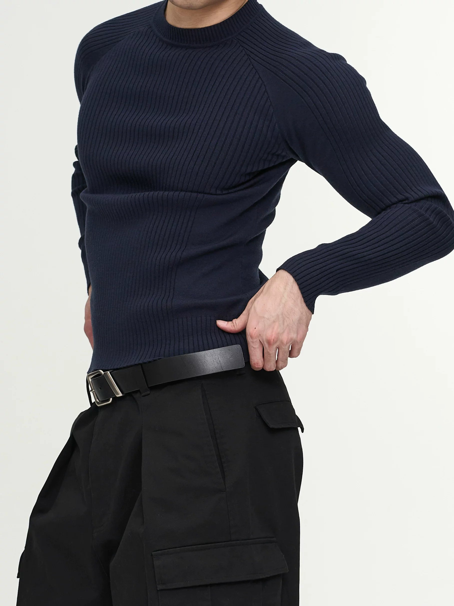 Slim Fit Ribbed Knit Long Sleeve Tops