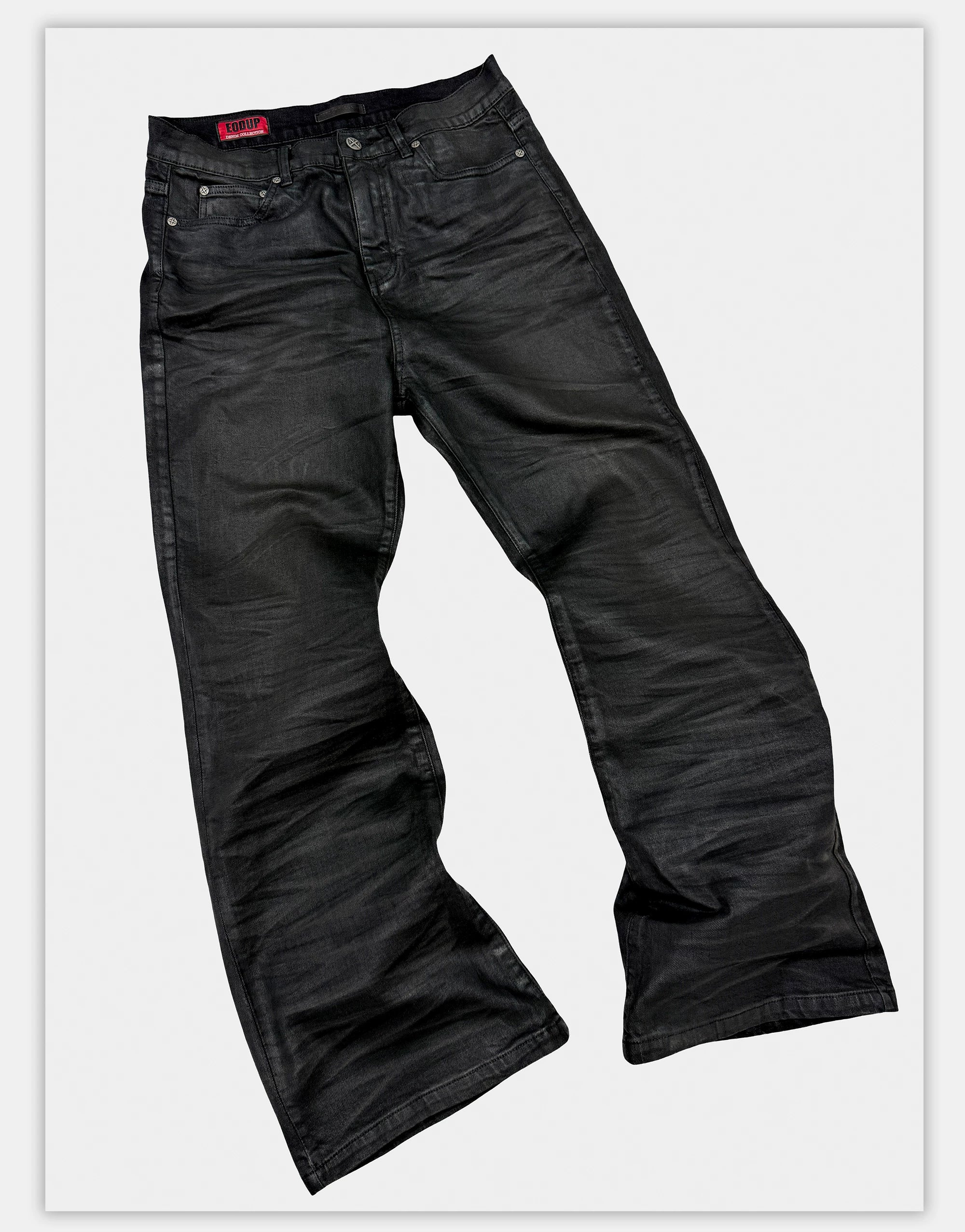 Washed Waxed Snakeskin Flared Jeans