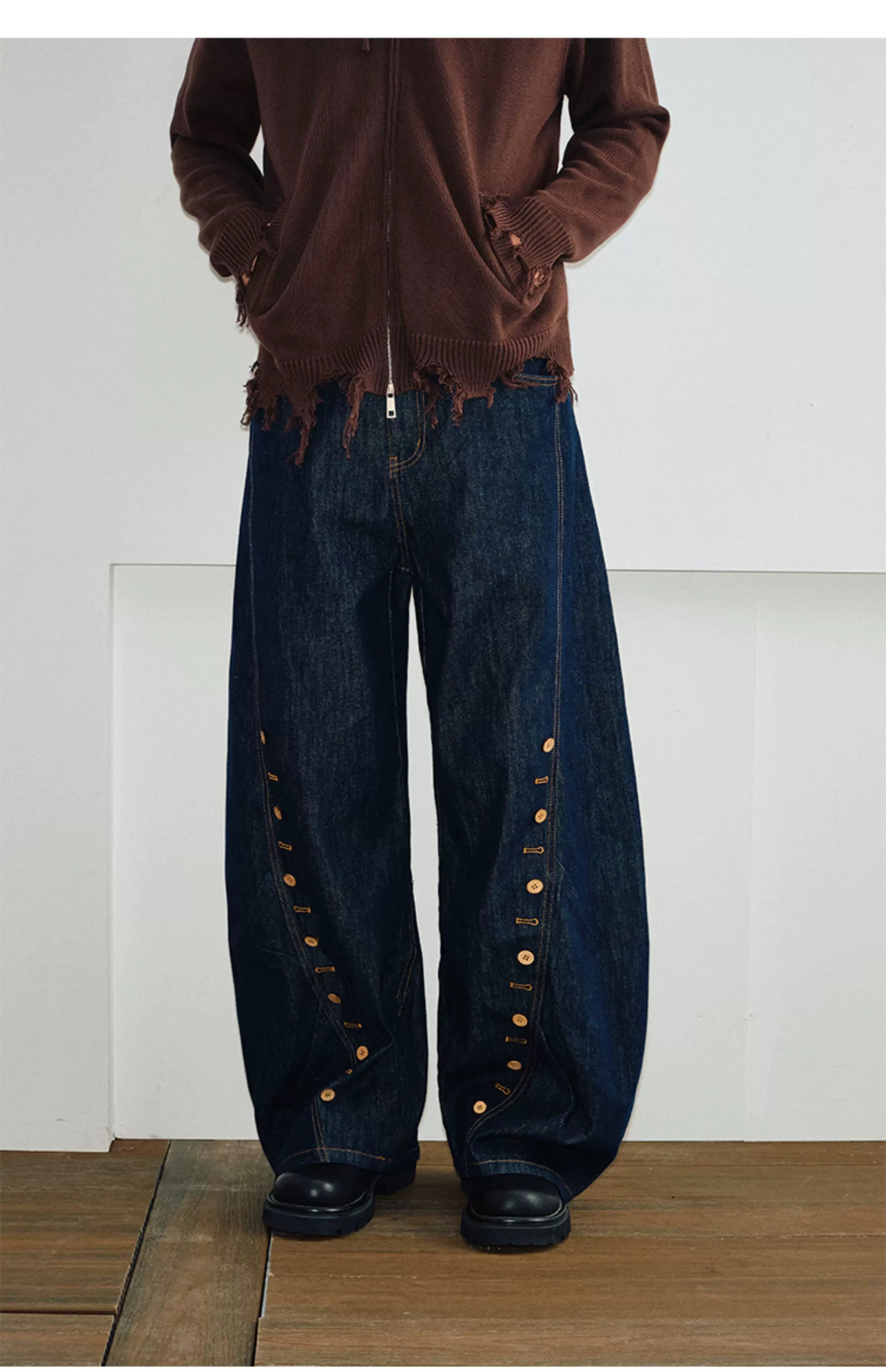 Men's Curved Wide Leg Denim Pants