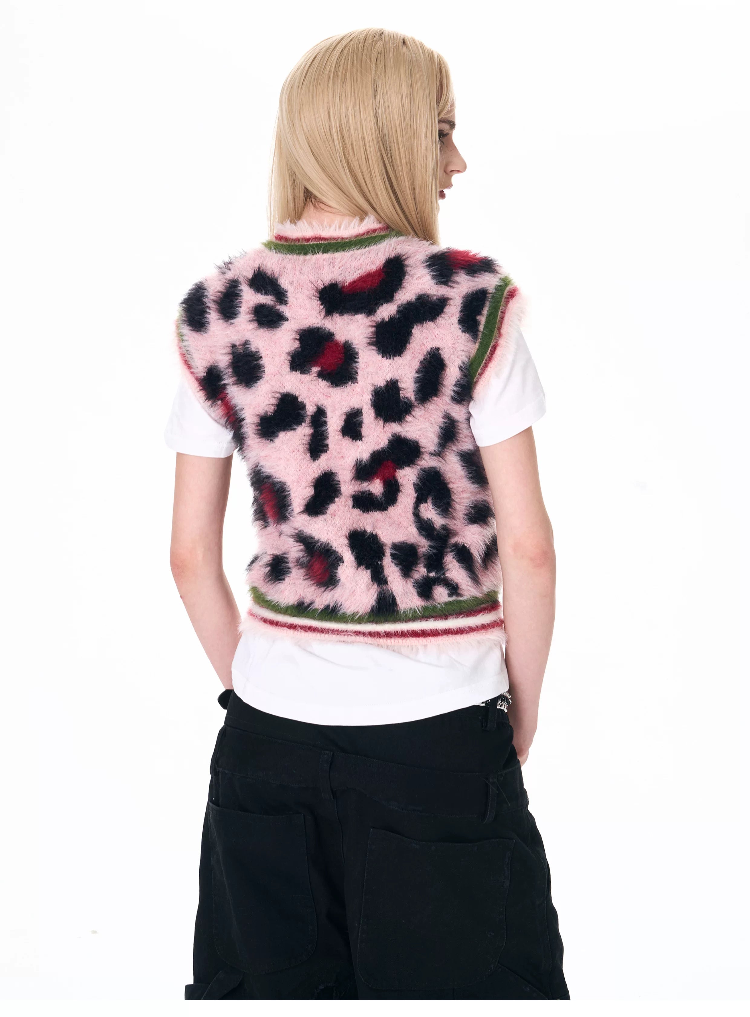 Men's Pink Leopard Print Fuzzy Vest