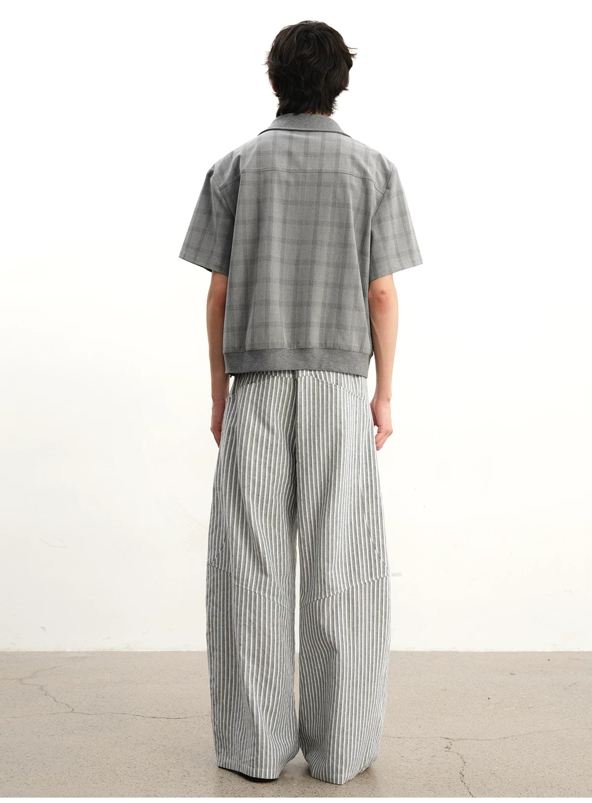 Striped Pleated Curved Hem Pants