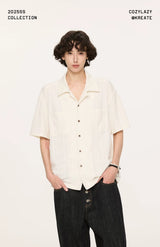 Wooden Button Short Sleeve Knitted Shirt