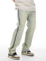 Yellow Washed Distressed Straight Jeans