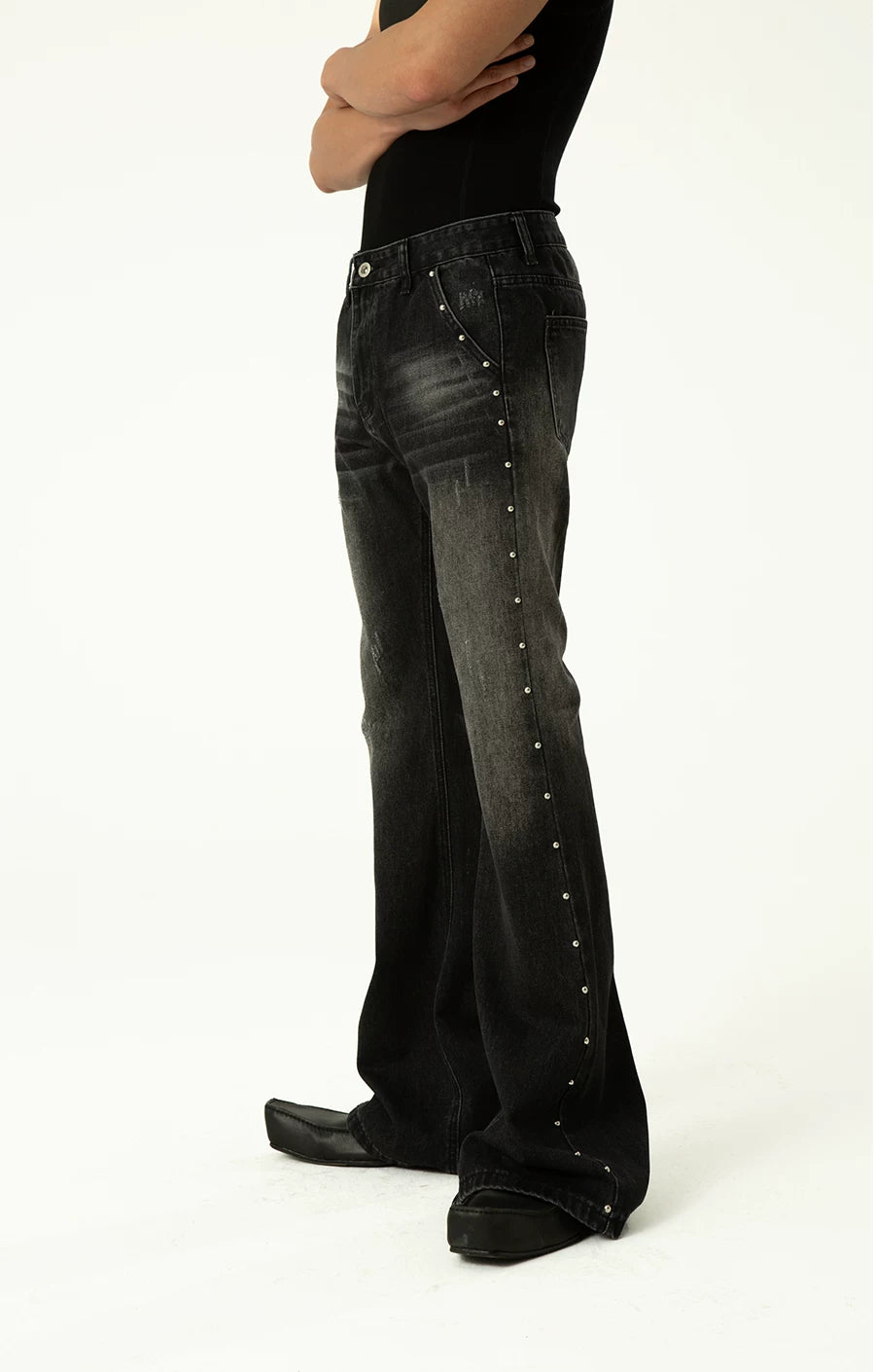 Men's Blue Black Rivet Flare Jeans