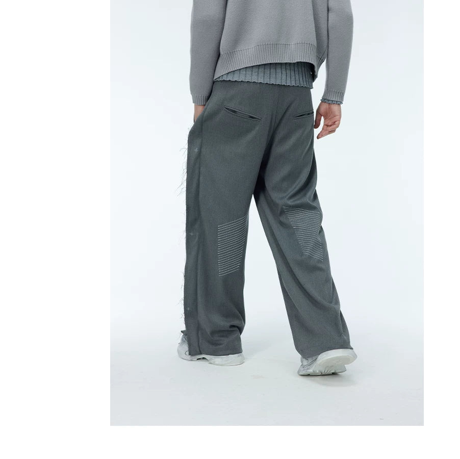 Unisex Grey Frayed Straight Leg Pants