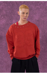 Men's Grey Red Patched Rivet Hoodies