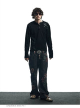 Streetwear Gothic Camo Leather Straight Jeans