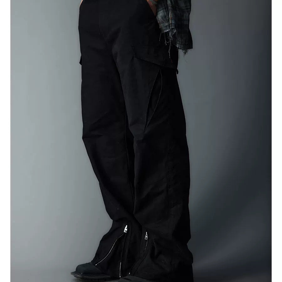 Adjustable Zipper Flared Baggy Cargo Pants