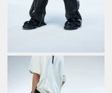 Men's Two-Tone Distressed Straight Leather Pants