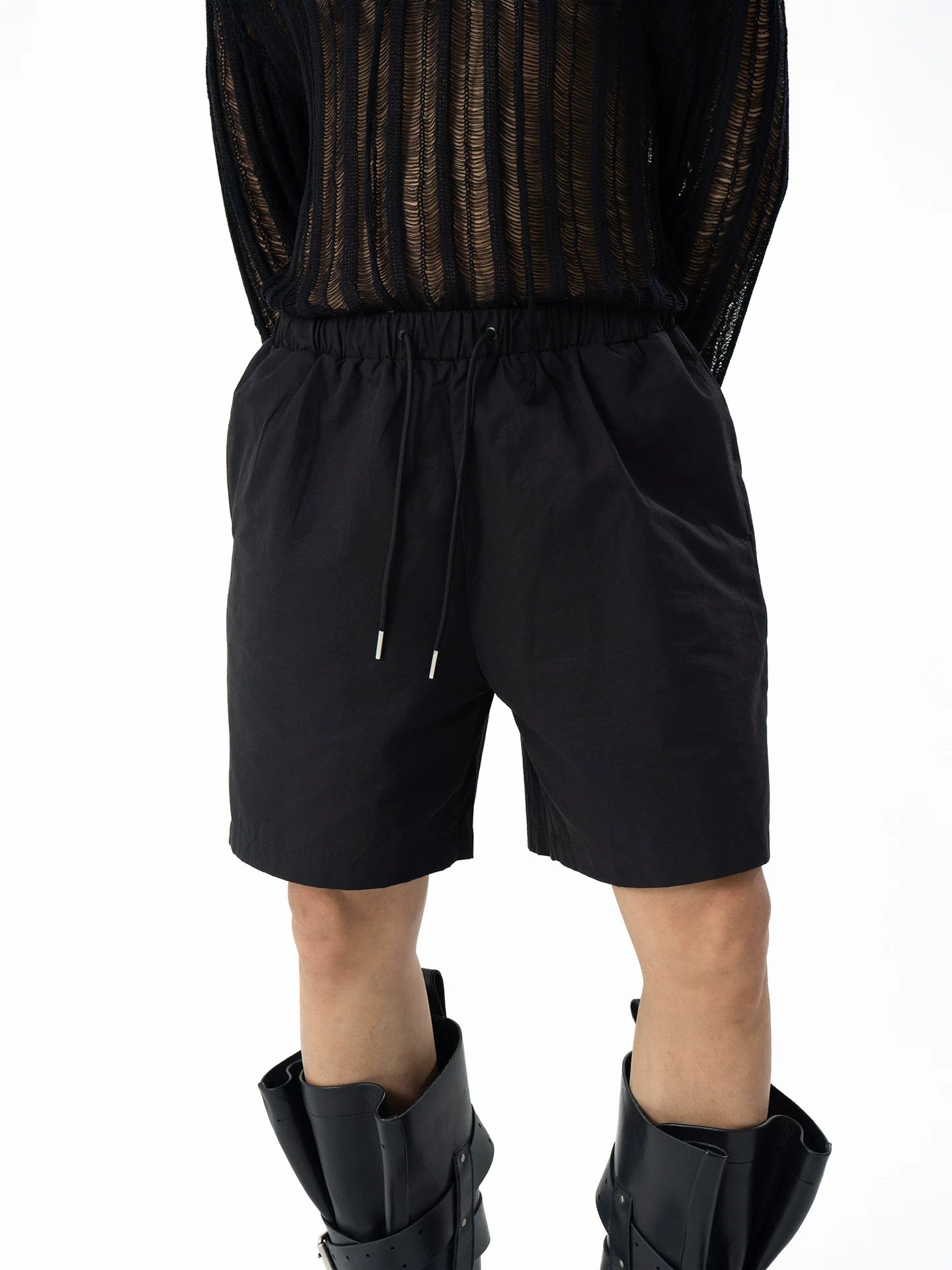 Men's Black Gray Elastic Waist Shorts