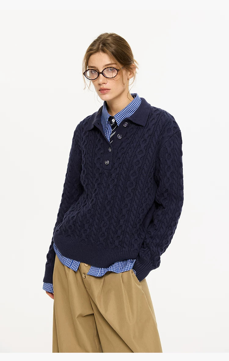 Men's Milk Cotton Cable Polo Sweater