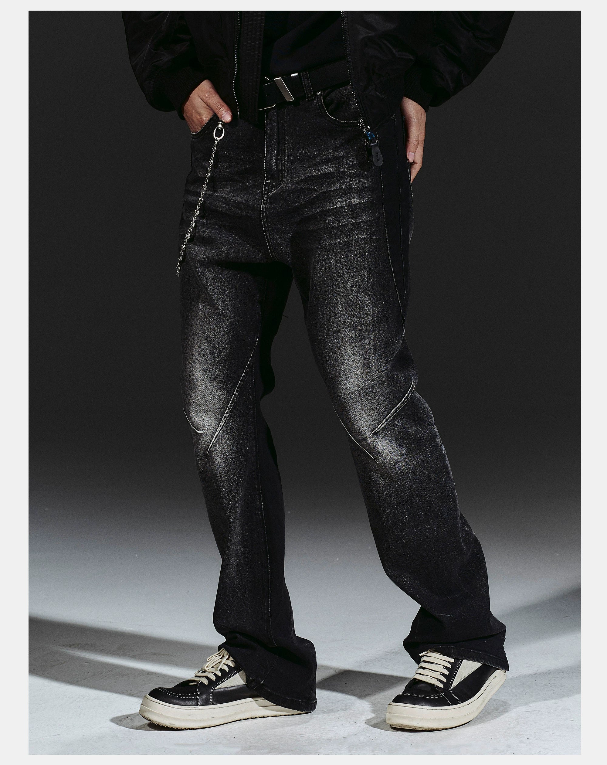 Stretchy Patchwork Crinkled Washed Flare Jeans