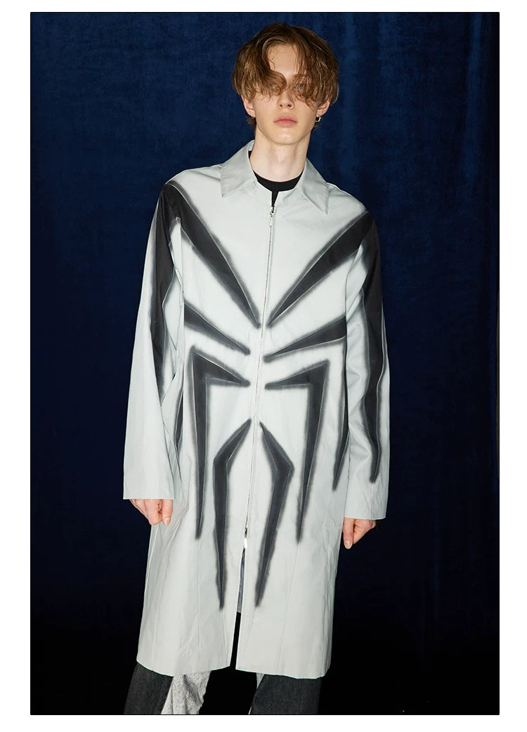 Spider Print Grey Mid-length Coat