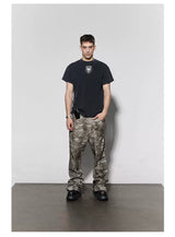 Rugged Distressed Camo Flare Cargo Pants